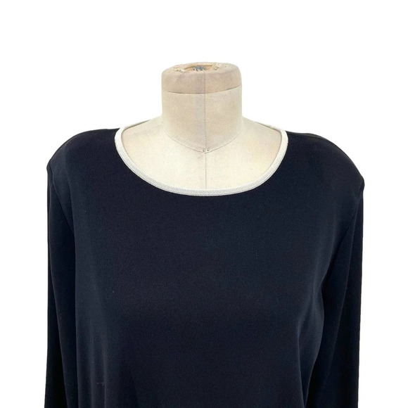 Exclusively Misook Black Ivory Piping Trim 3/4 Sleeve Sweater Plus Size 1X - Picture 2 of 8